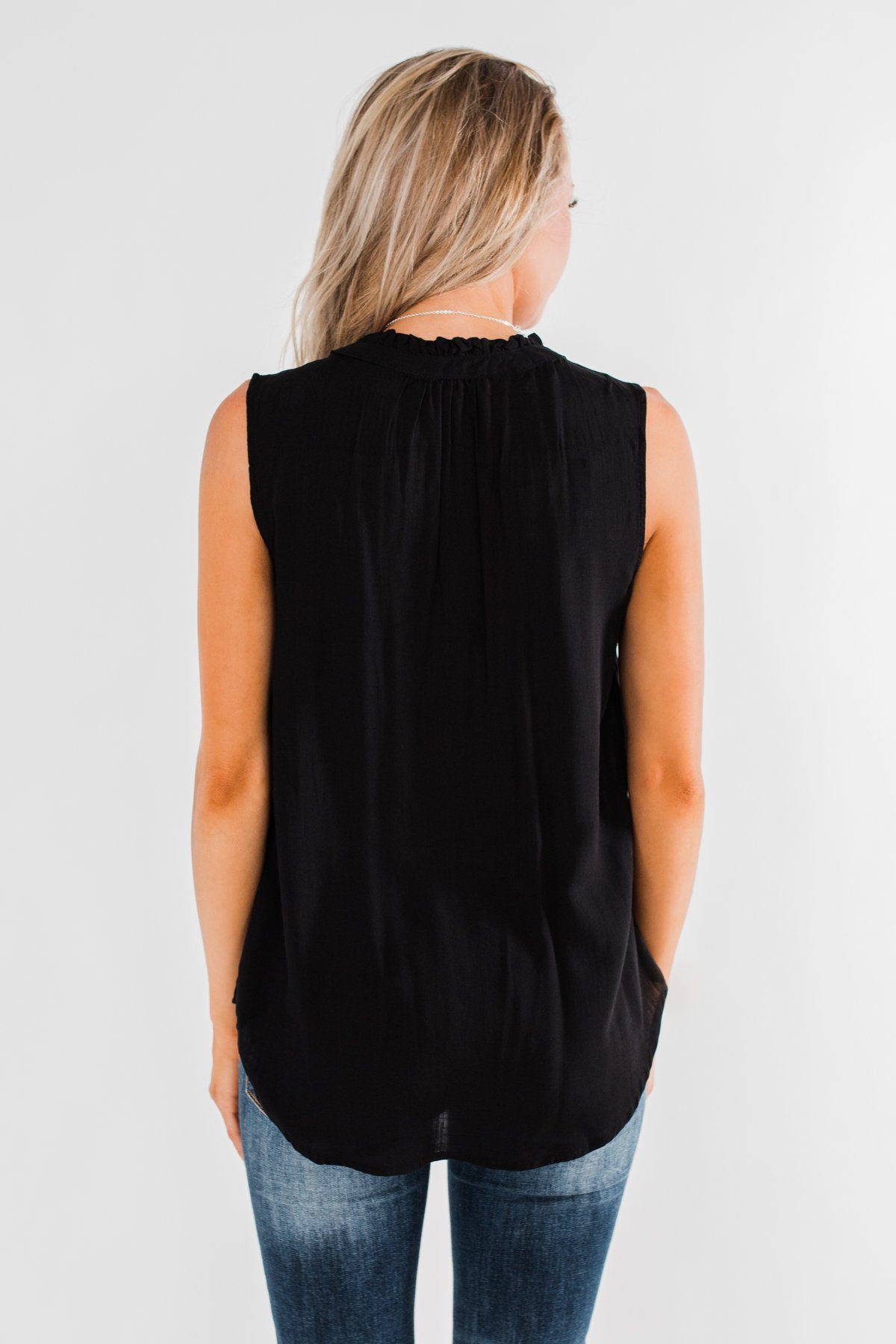 Larger Than Life Neck Tie Tank Top- Black