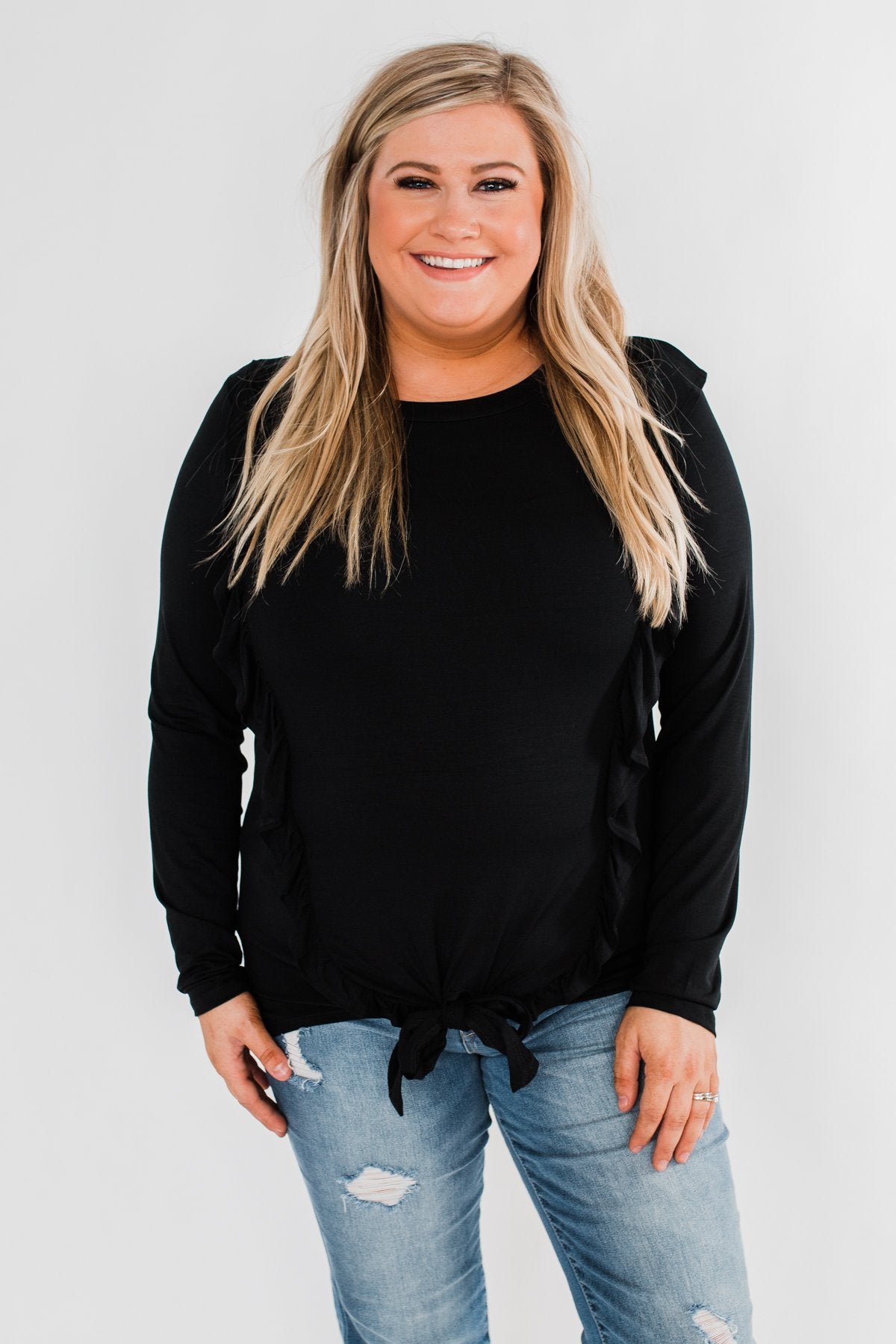 Taking My Time Long Sleeve Ruffle Top- Black