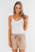 Elastic Waist Tie Shorts- Taupe