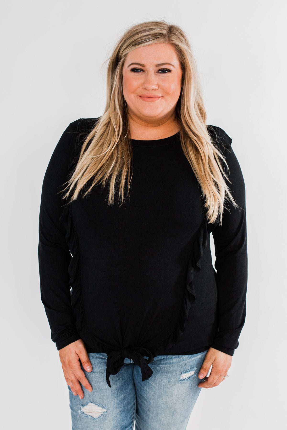 Taking My Time Long Sleeve Ruffle Top- Black