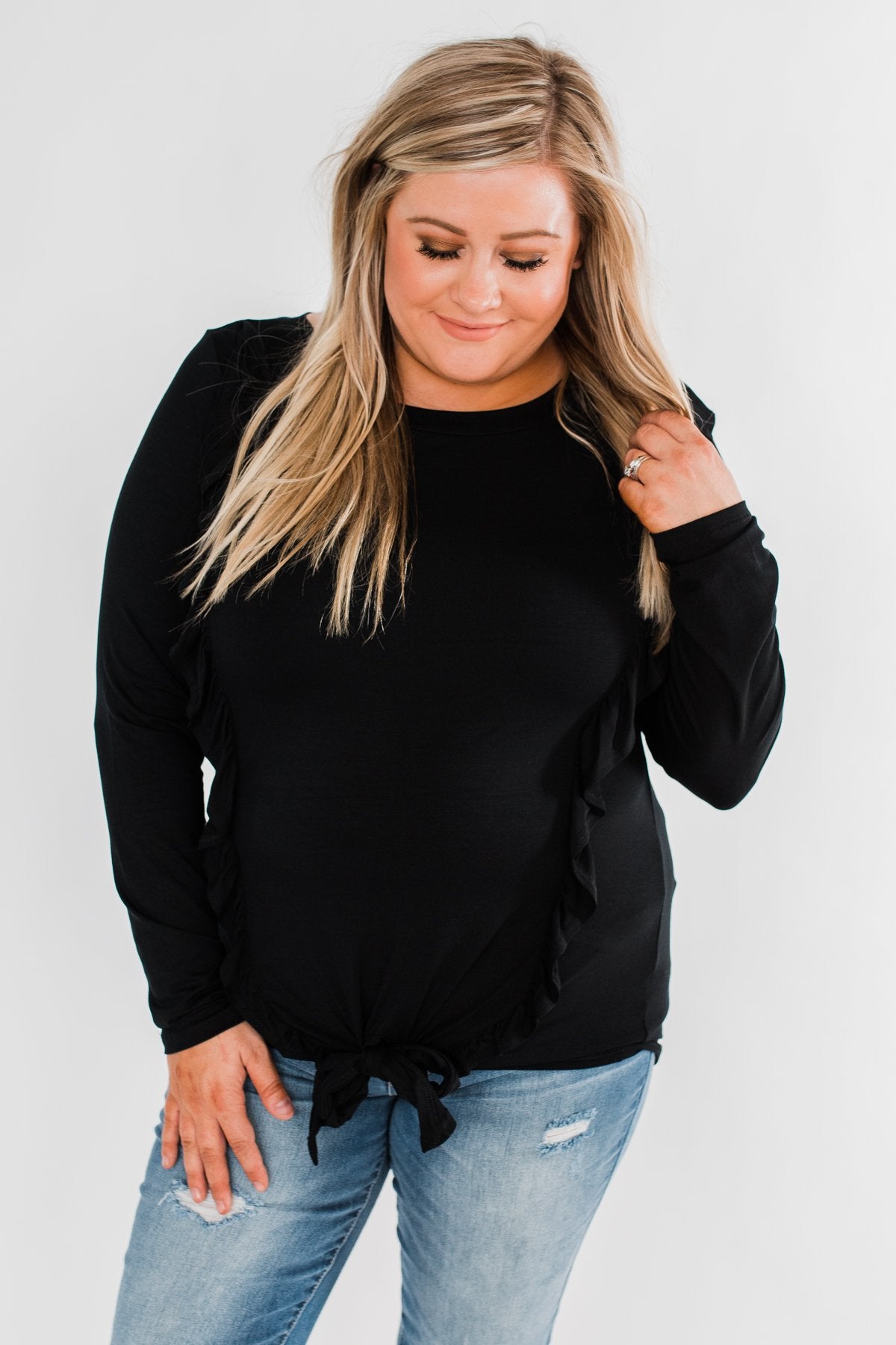 Taking My Time Long Sleeve Ruffle Top- Black