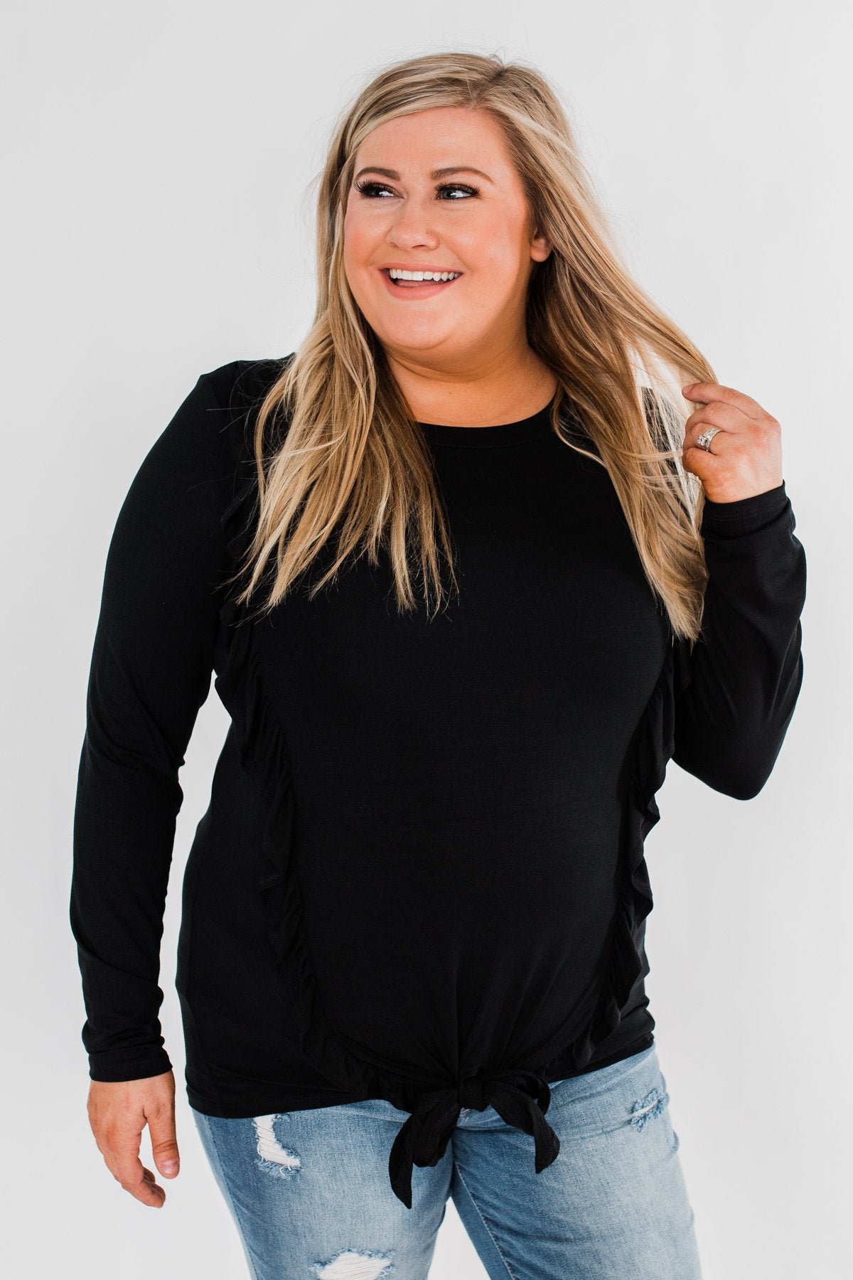 Taking My Time Long Sleeve Ruffle Top- Black