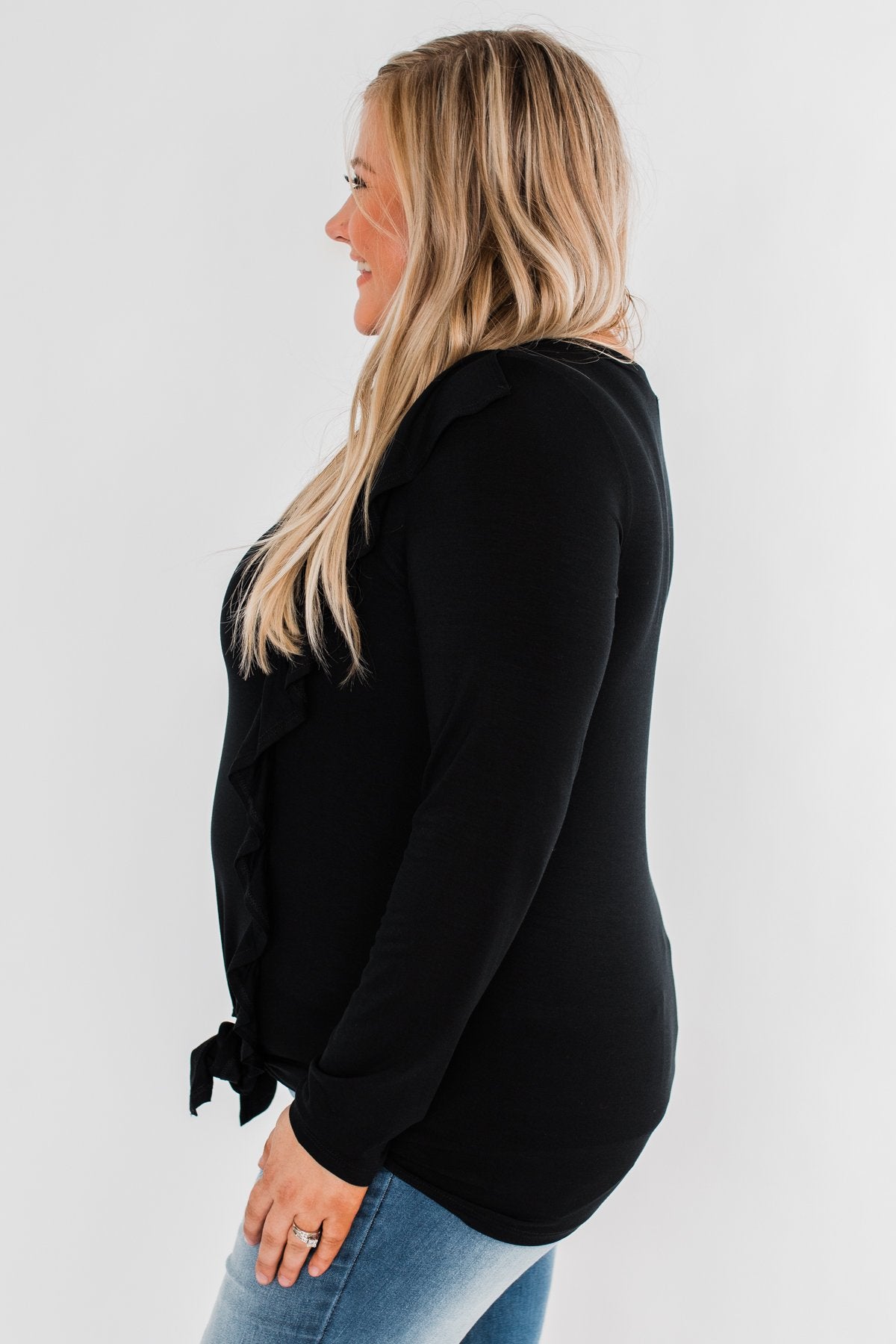 Taking My Time Long Sleeve Ruffle Top- Black