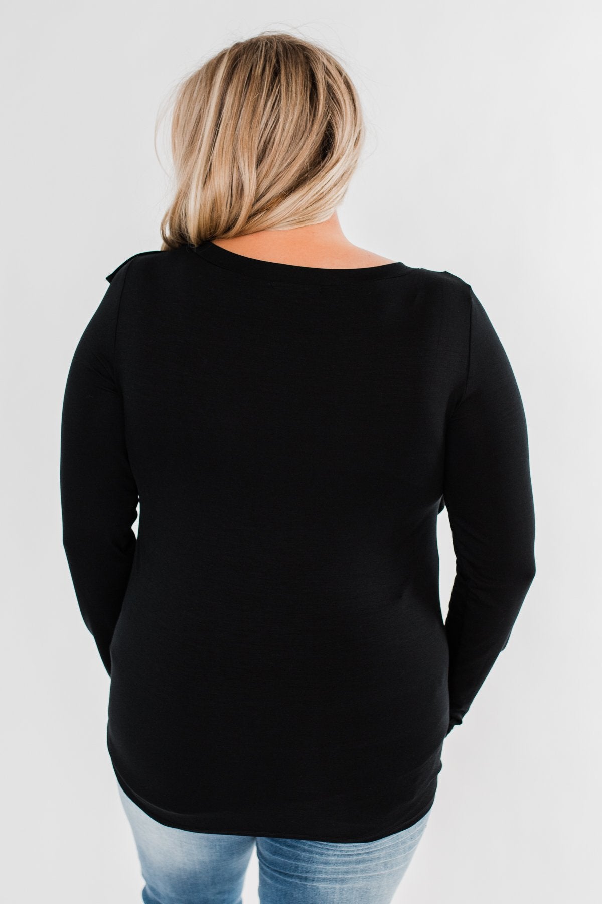Taking My Time Long Sleeve Ruffle Top- Black