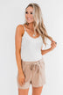 Elastic Waist Tie Shorts- Taupe