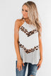 Whispers Of Love Chevron Color Block Top- Ivory & Leopard