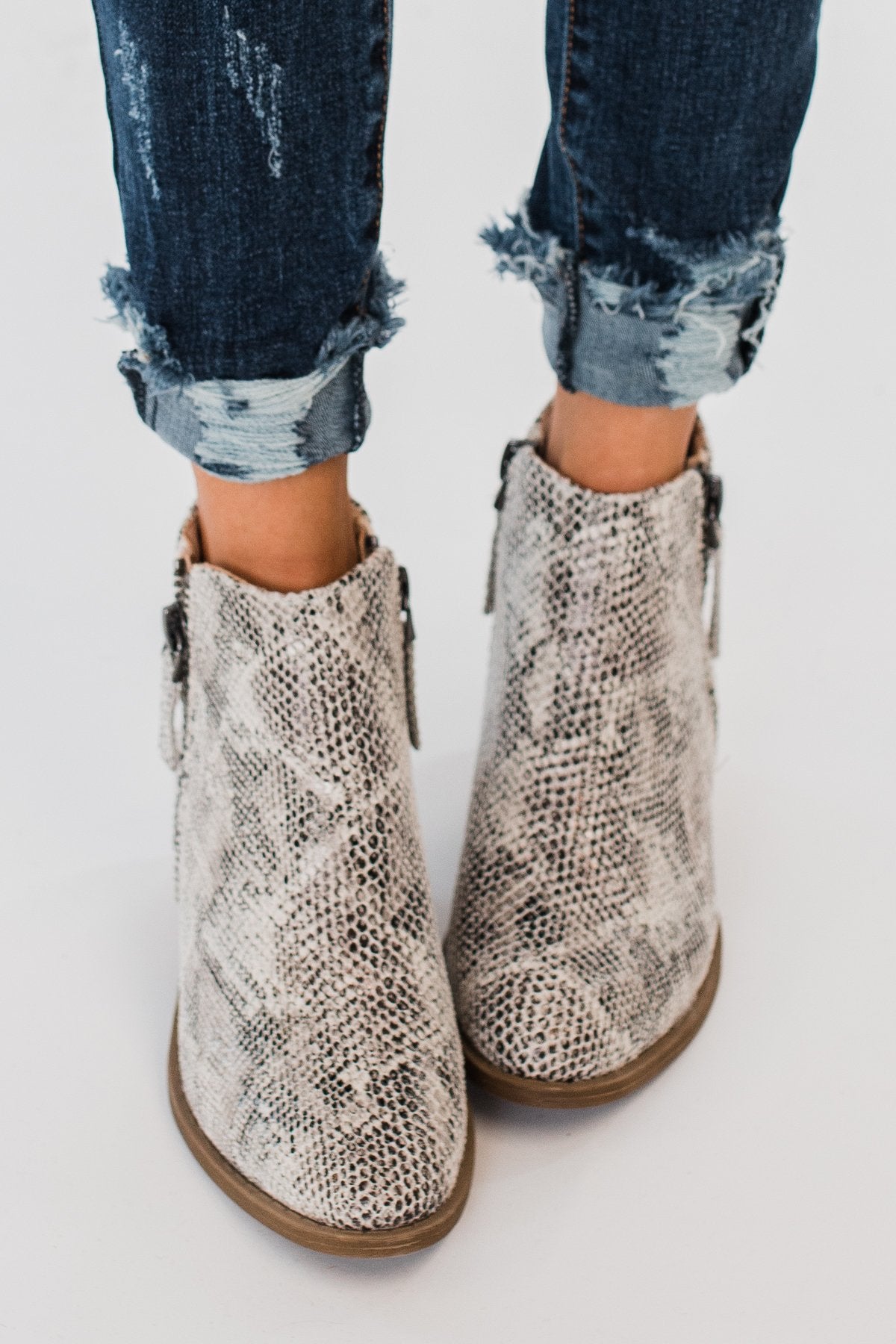 Very G Twinkle 2 Snake Print Booties- White