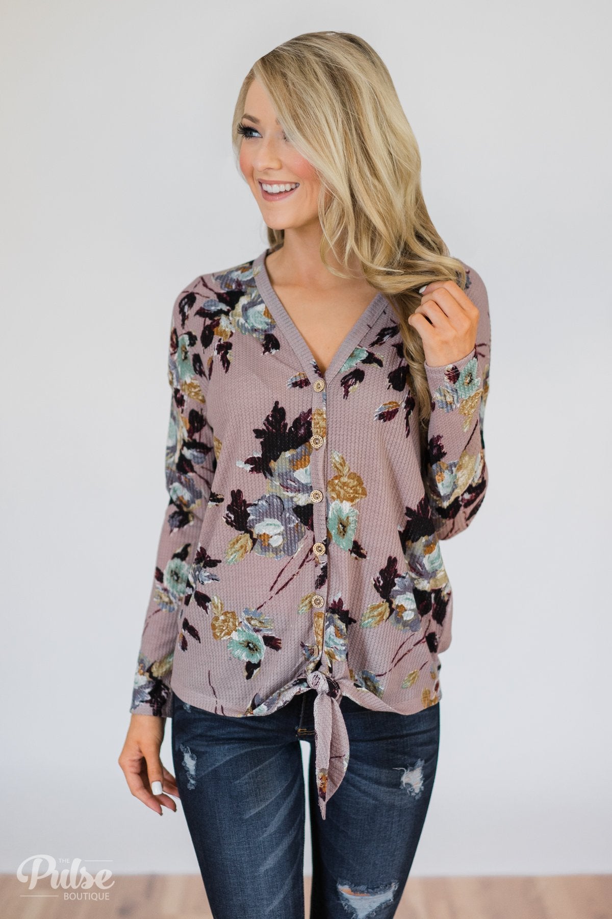 My Wish to You Floral Thermal Top- Dusty Purple – The Pulse Boutique