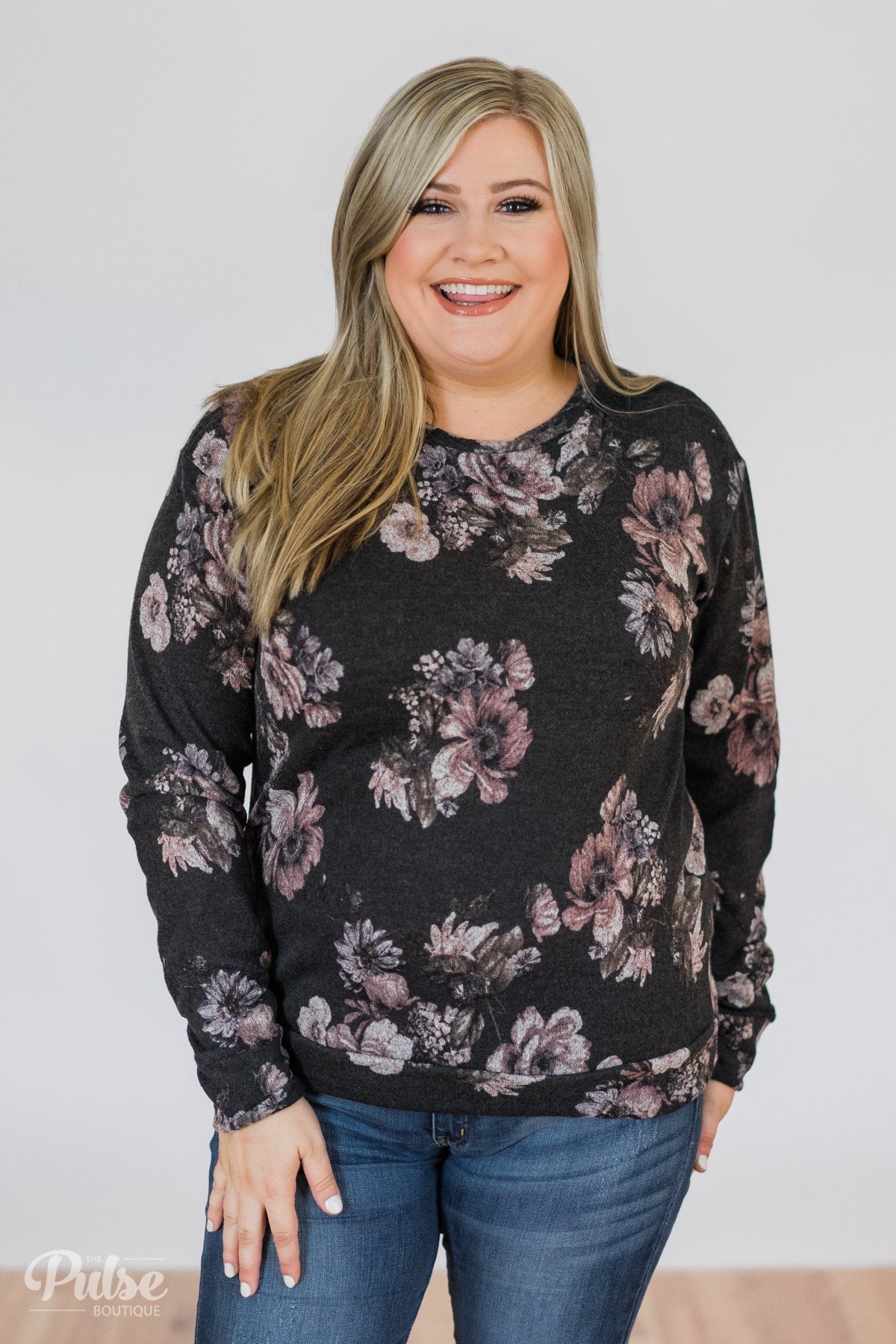 Bloom in the Dream Floral Pullover Top-  Black Charcoal
