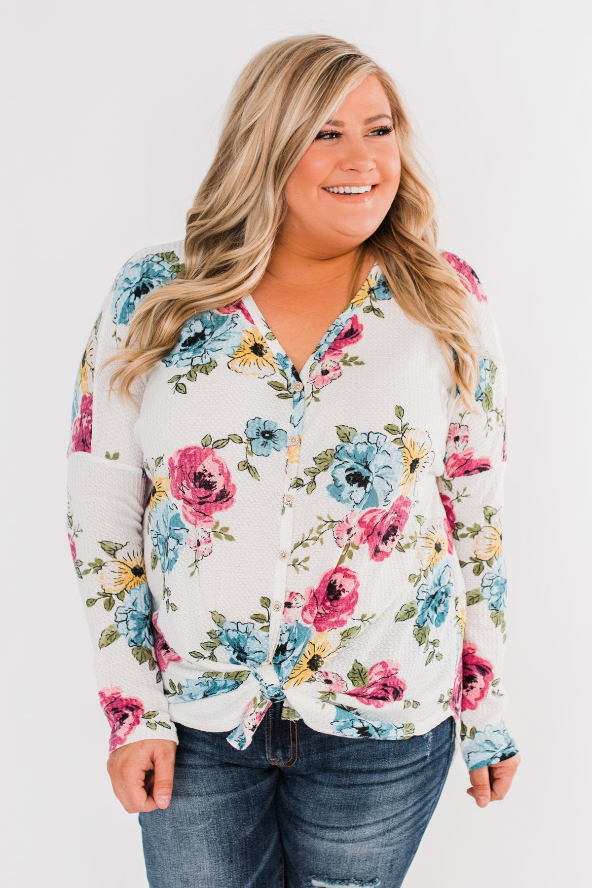 Good Life Floral Thermal Top- White