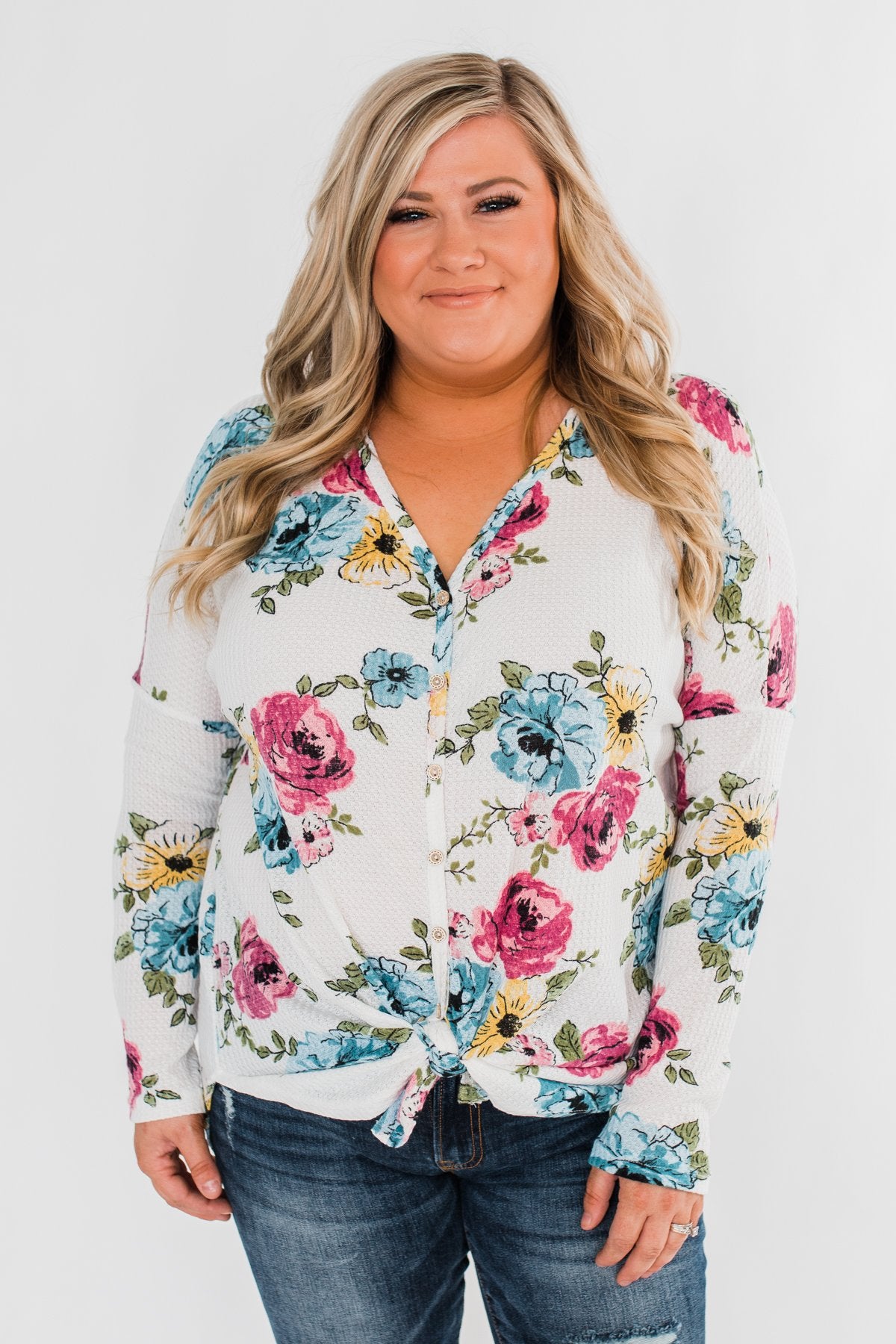 Good Life Floral Thermal Top- White – The Pulse Boutique