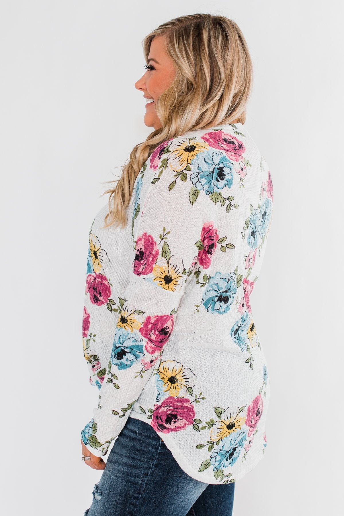 Good Life Floral Thermal Top- White