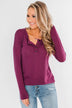 Cozy & Warm 4 Button Henley Top- Plum