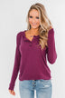 Cozy & Warm 4 Button Henley Top- Plum