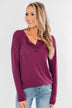 Cozy & Warm 4 Button Henley Top- Plum