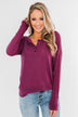 Cozy & Warm 4 Button Henley Top- Plum