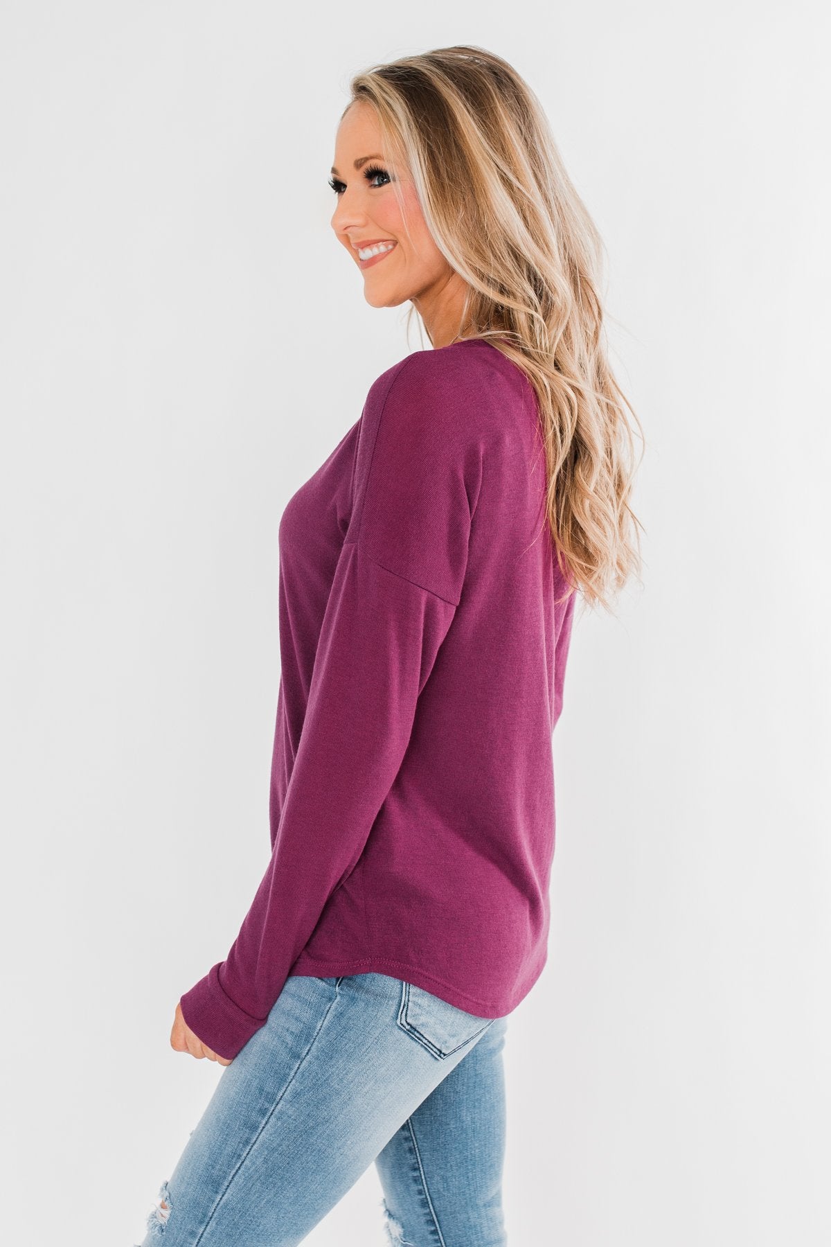 Cozy & Warm 4 Button Henley Top- Plum