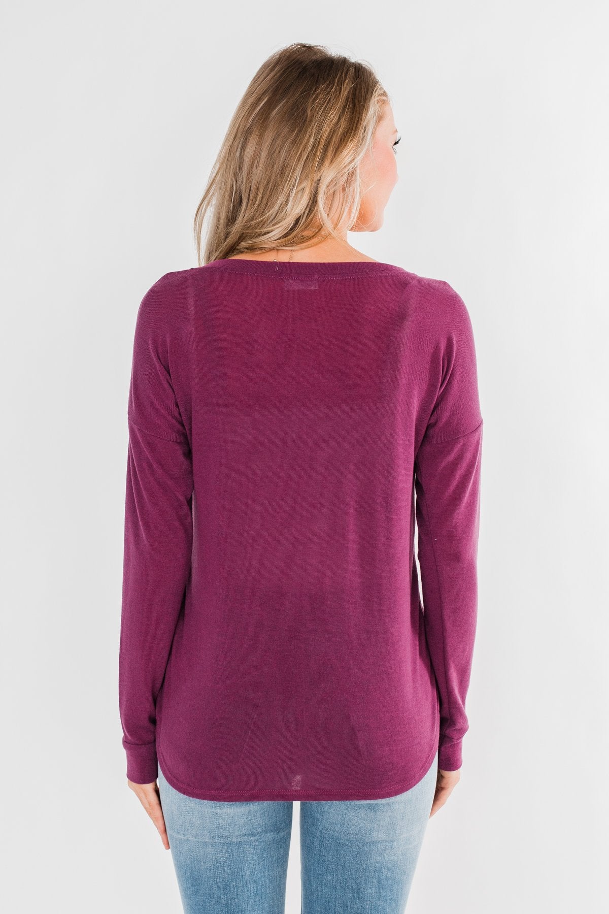 Cozy & Warm 4 Button Henley Top- Plum