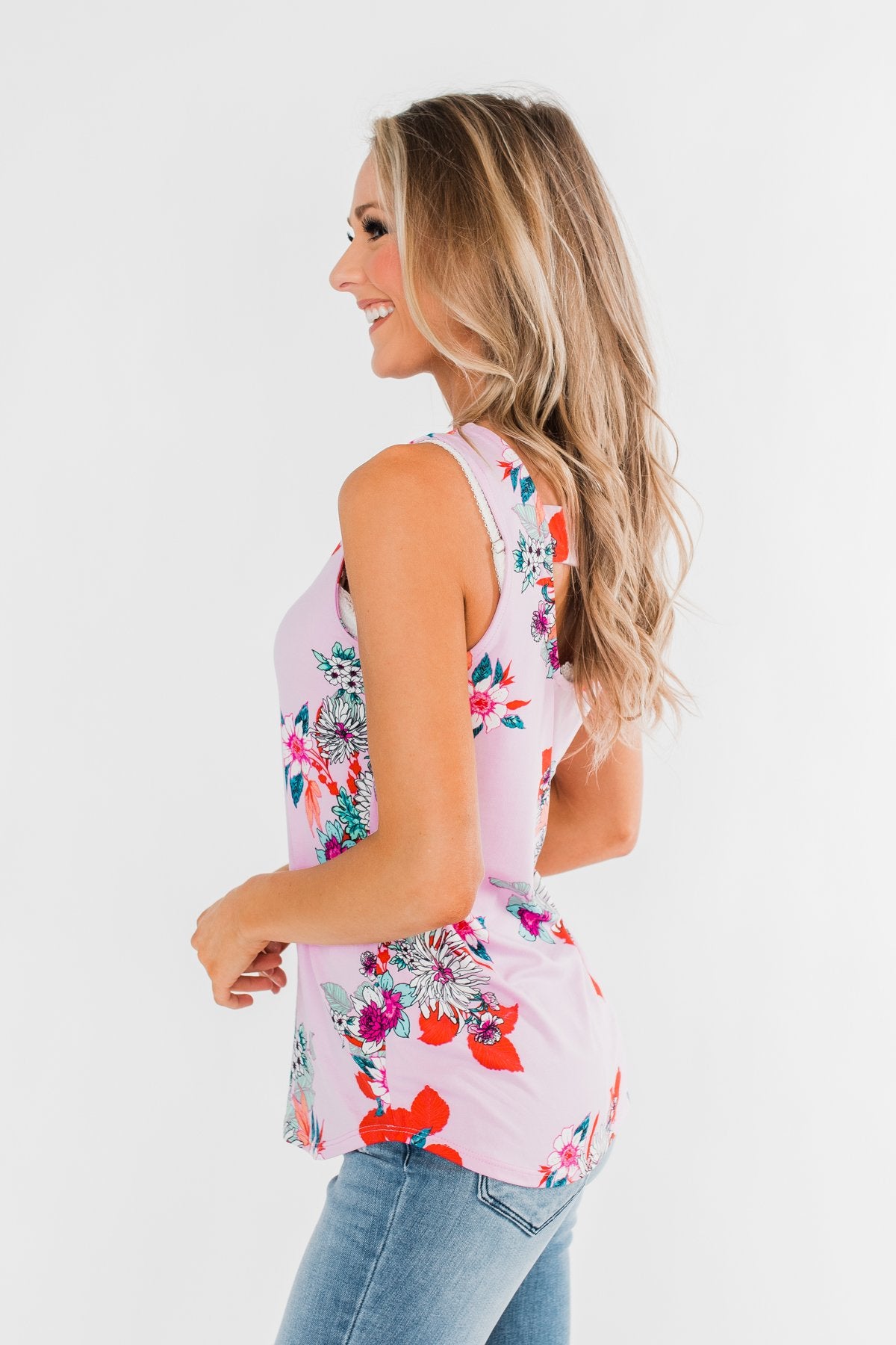 Waiting For You Floral Tank Top- Pink Lavender