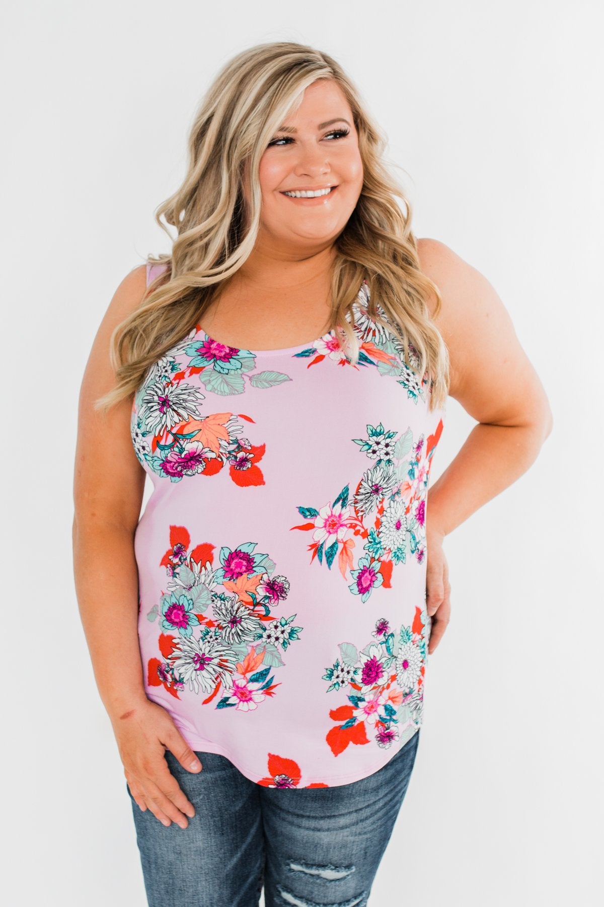 Waiting For You Floral Tank Top- Pink Lavender