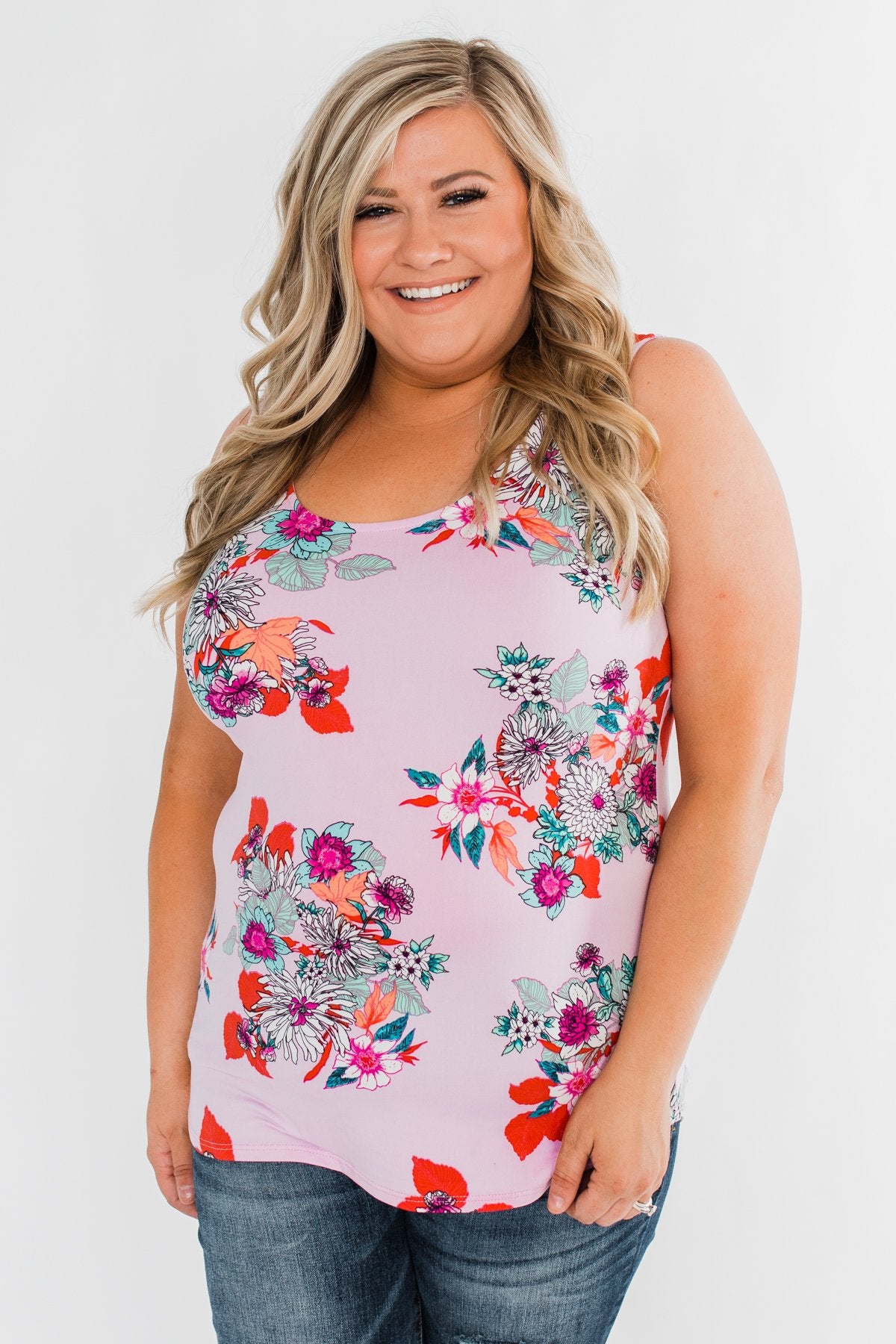 Waiting For You Floral Tank Top- Pink Lavender