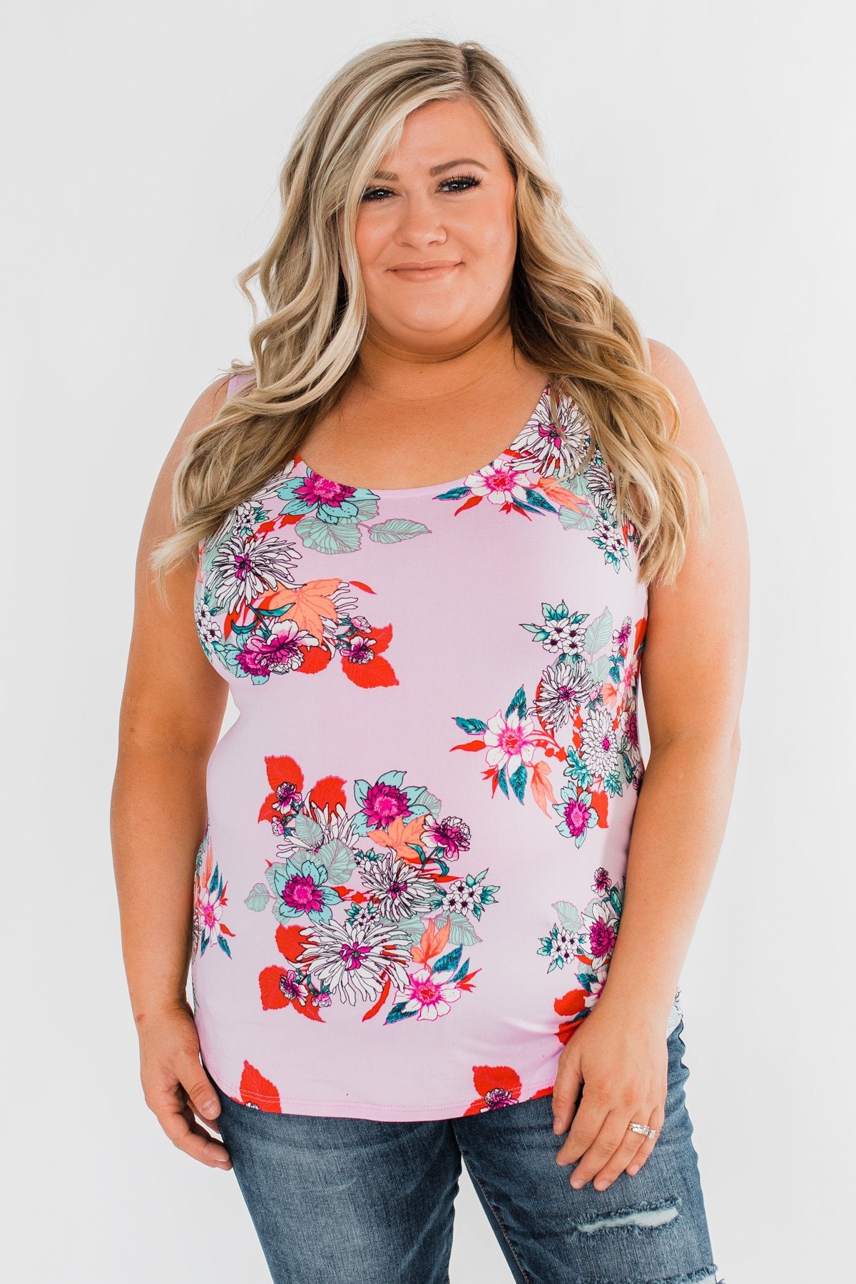 Waiting For You Floral Tank Top- Pink Lavender