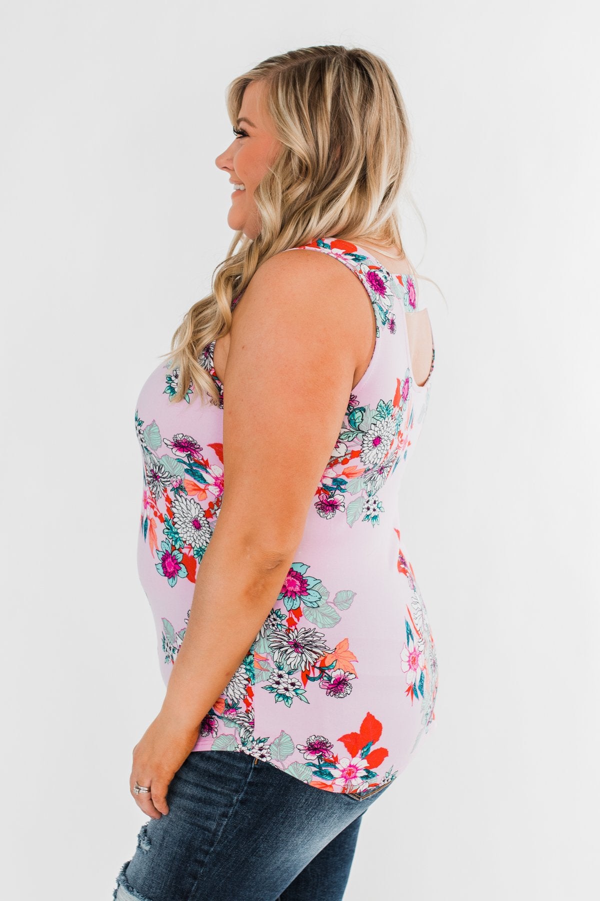 Waiting For You Floral Tank Top- Pink Lavender