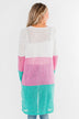 Long Knitted Color Block Cardigan- Teal & Orchid
