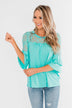 Right Beside Me Lace & Ruffles Top- Aqua