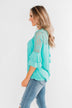 Right Beside Me Lace & Ruffles Top- Aqua