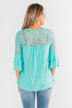 Right Beside Me Lace & Ruffles Top- Aqua