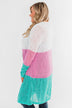 Long Knitted Color Block Cardigan- Teal & Orchid
