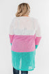 Long Knitted Color Block Cardigan- Teal & Orchid