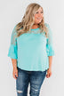 Right Beside Me Lace & Ruffles Top- Aqua