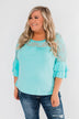Right Beside Me Lace & Ruffles Top- Aqua