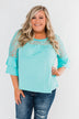 Right Beside Me Lace & Ruffles Top- Aqua