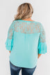 Right Beside Me Lace & Ruffles Top- Aqua
