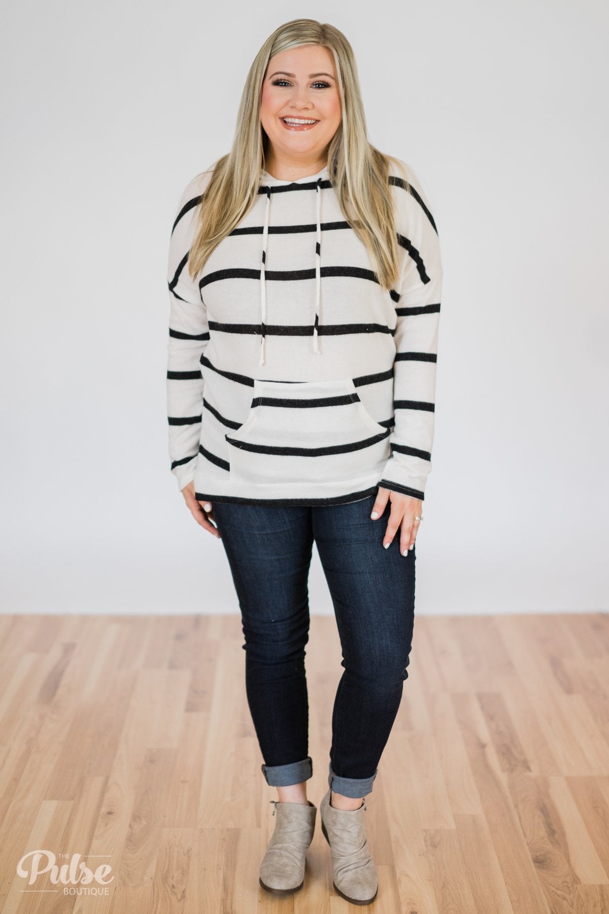 Your Soft Touch Striped Hoodie- White & Black