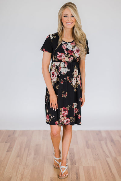 Best Is Yet To Come Floral Short Sleeve Dress- Black – The Pulse Boutique