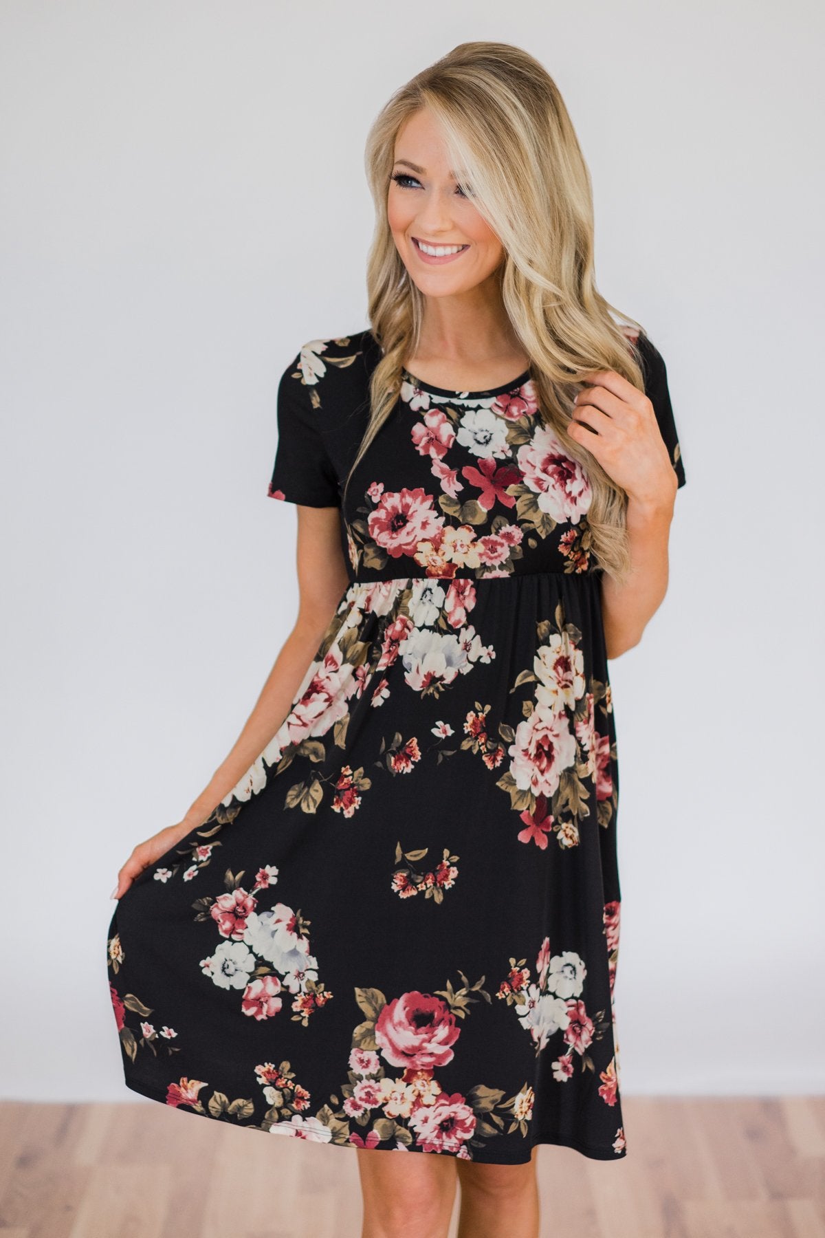Best Is Yet To Come Floral Short Sleeve Dress- Black