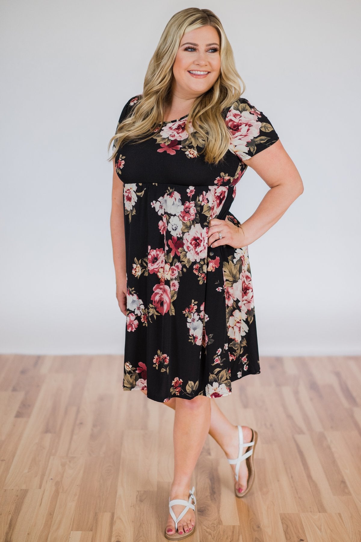Best Is Yet To Come Floral Short Sleeve Dress- Black