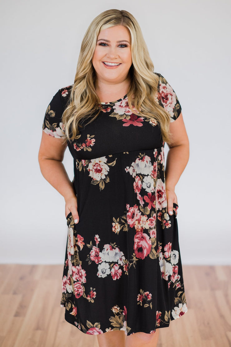 Best Is Yet To Come Floral Short Sleeve Dress- Black – The Pulse Boutique