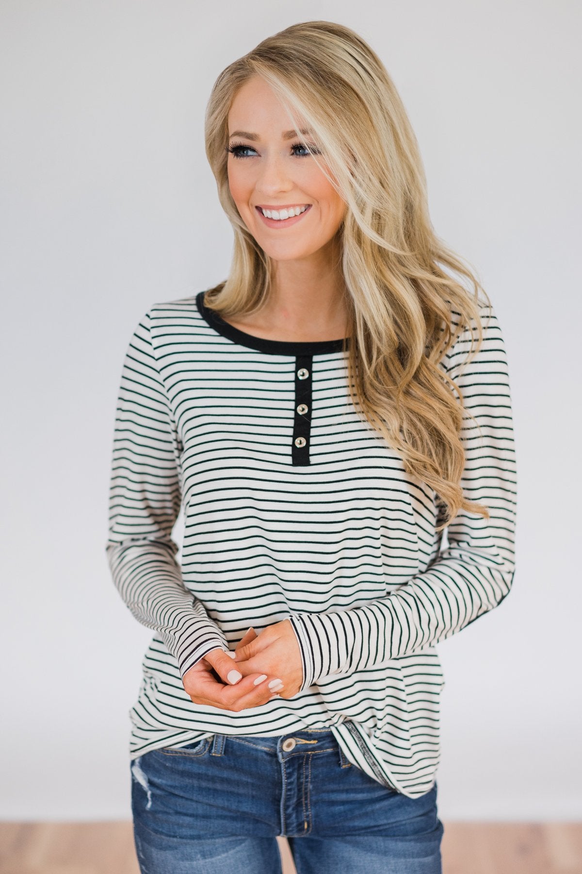 Striped Elbow Patch Long Sleeve Top- Black & White – The Pulse Boutique