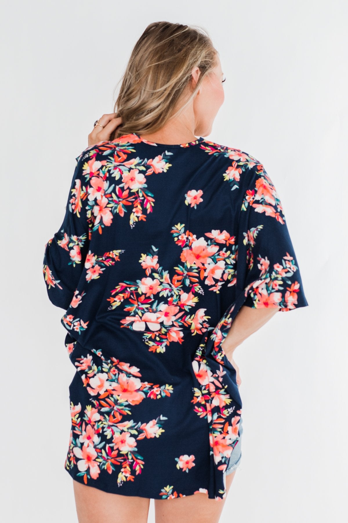 Never Been Better Floral Kimono- Navy