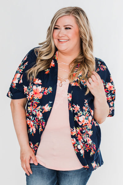 Never Been Better Floral Kimono- Navy – The Pulse Boutique
