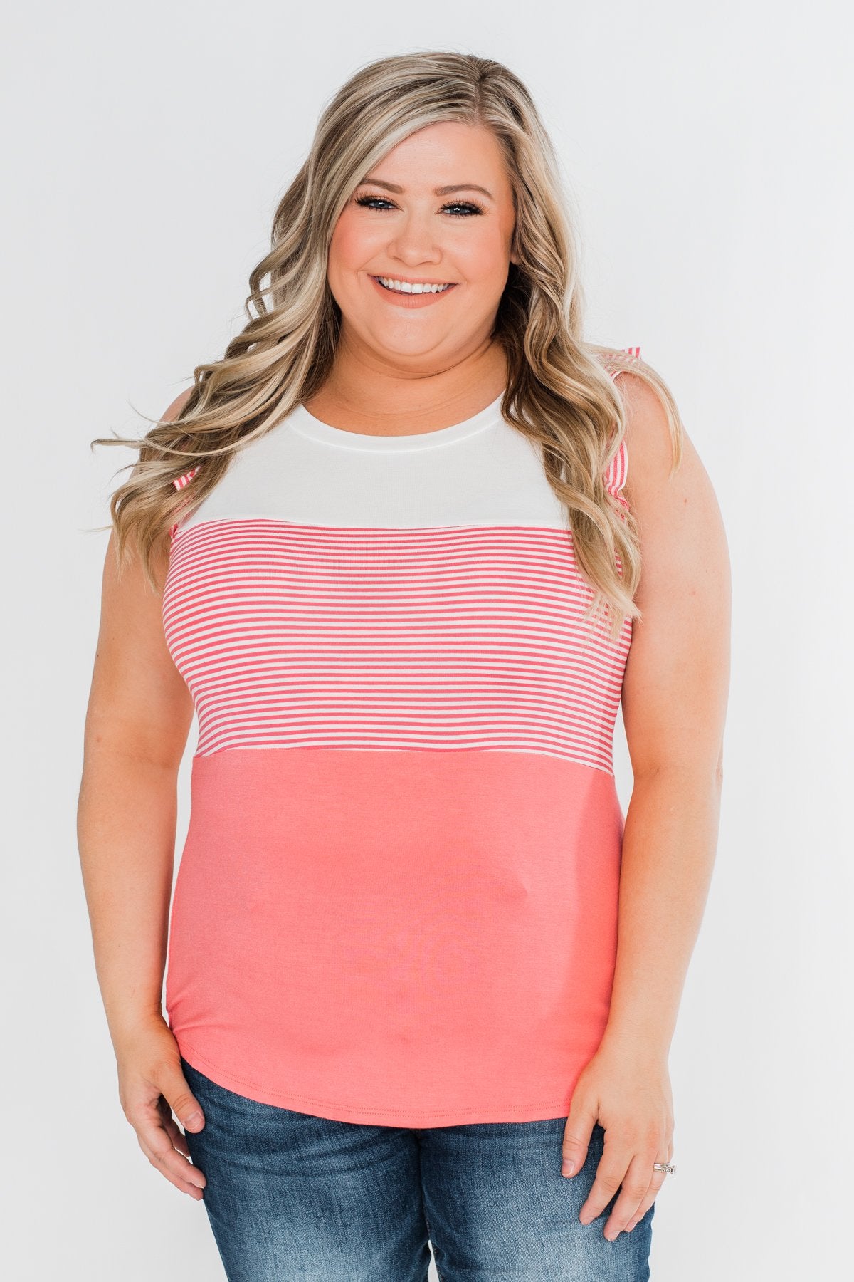 The Sweetest Thing Color Block Tank Top- Coral