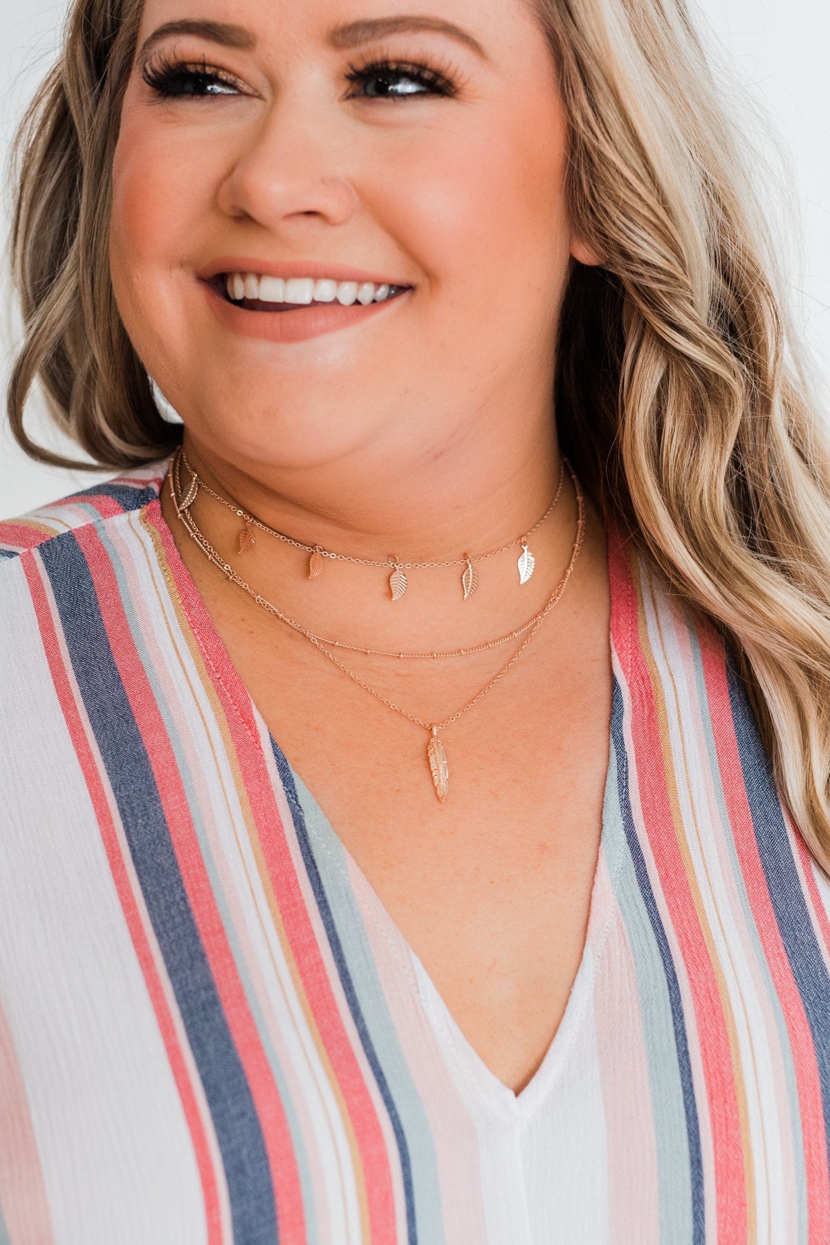 3 Tier Feather Necklace- Rose Gold