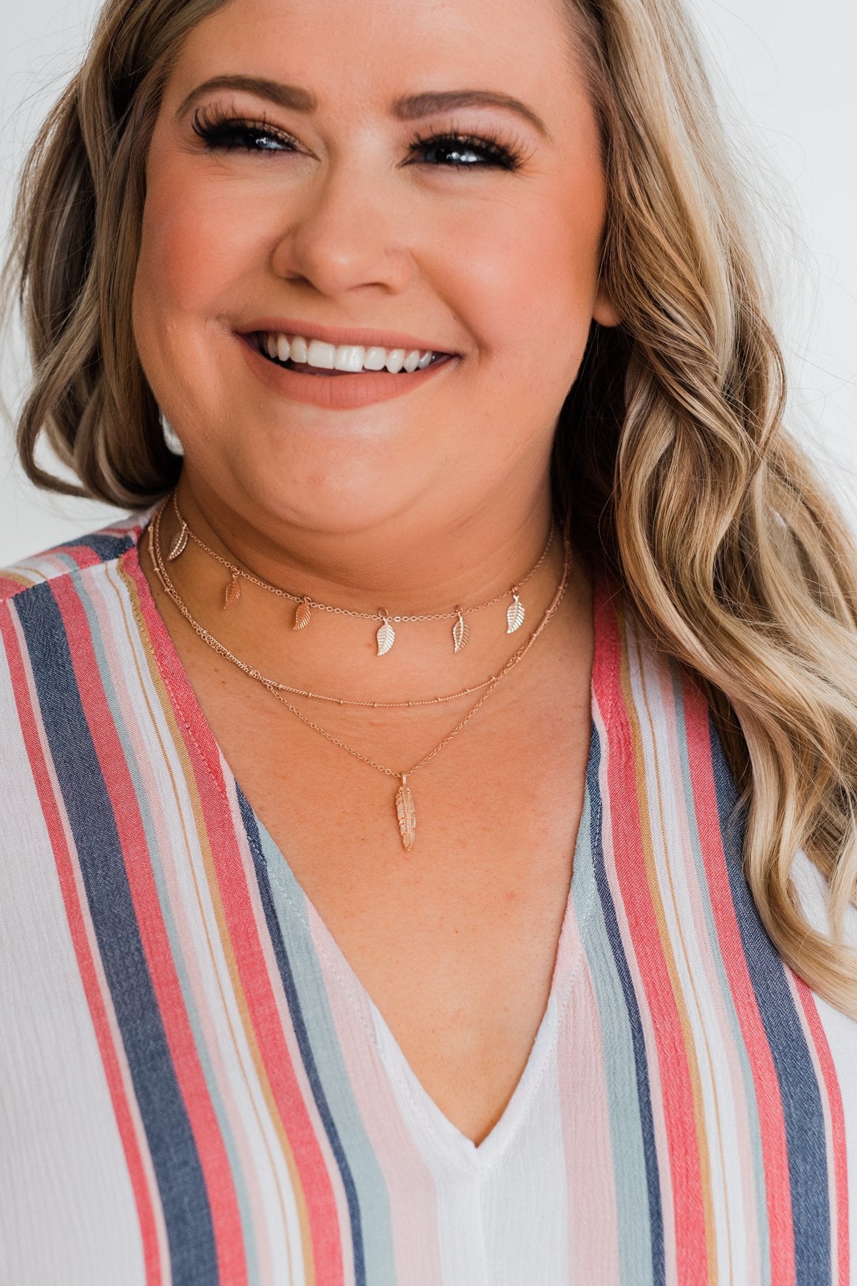 3 Tier Feather Necklace- Rose Gold