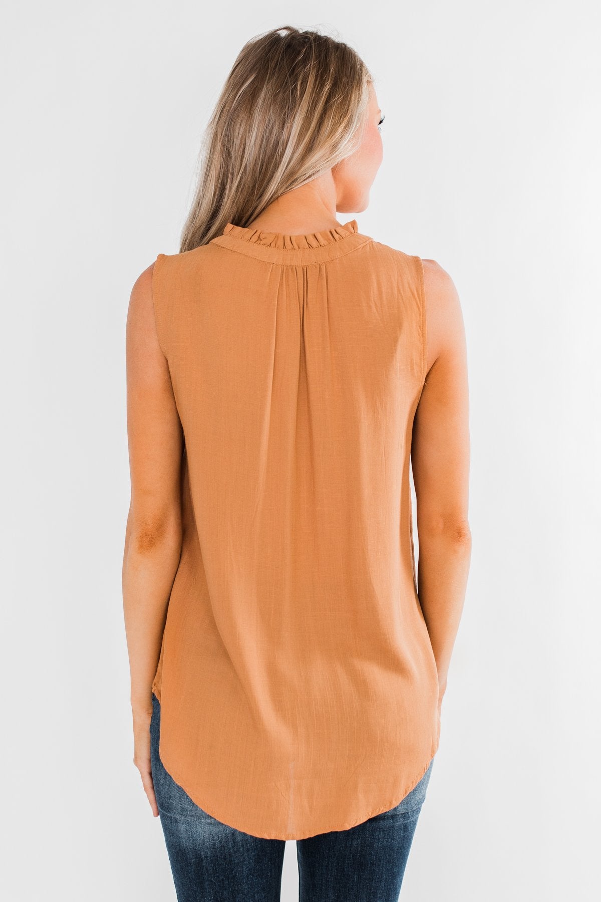 Larger Than Life Neck Tie Tank Top- Burnt Mustard