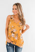 On Repeat Floral Criss Cross Tank Top- Mustard